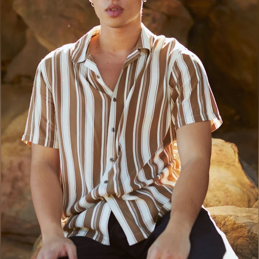 RSQ Stripe Camp Button Up Shirt